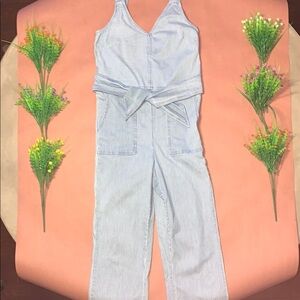 Susina Light Blue and White Striped Jumpsuit